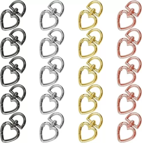 20Pcs Heart Shaped Carabiner Swivel Snap Clip, 4 Colors Trigger Spring Buckle with Swivel Clasps D Ring Keychain Carabiner Clip Hooks Spring Keyring for DIY Key Chains, Bags, Purses
