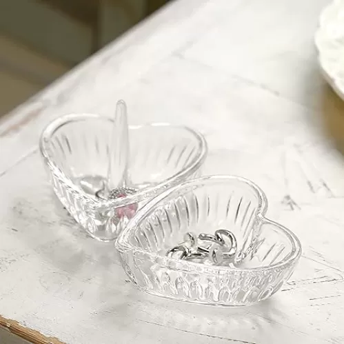 3.1in Crystal Jewelry Tray Set of 2 Heart-shaped Jewelry Dishes Trinkets Ring Tray Home Table Decor for Women (Clear)
