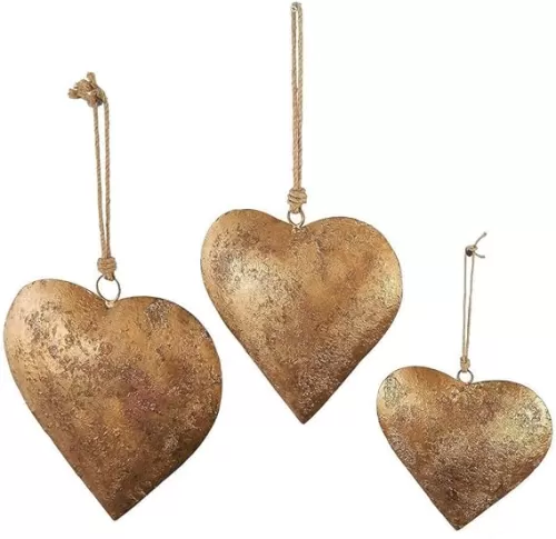 3pcs Metal Heart Bell, Metal Heart Wall Decor, 3D Metal Heart Shaped Decorative Bells, Metal Heart Decorative Bell with Hanging Rope, Heart Wall Art for Home Indoor Outdoor