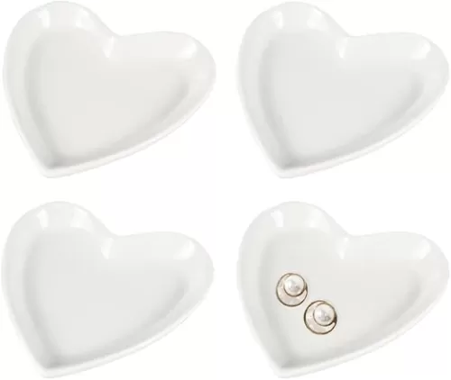 4pcs Ceramic Heart Shaped Plate Jewelry Trays Ring Storage, Snack Sauce Dishes