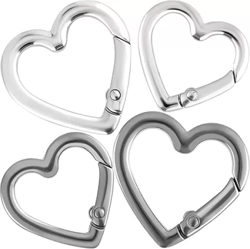 4pcs Heart Shaped Carabiner Clip, Multipurpose Heavy Duty Keychain Clip with 2 Sizes, Zinc Alloy Spring Snap Key Chain Clips for Camping Hiking Outdoor Activities- Black & Silver