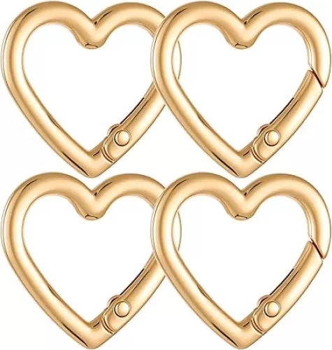 4pcs Heart Shaped Keychain Clip Spring Snap Clasp Hook Heart Keychain Clasps Zinc Alloy Heavy Duty Carabiner for Camping Hiking Fishing Traveling (Gold)