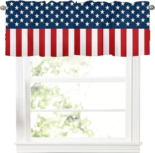 4th of July Kitchen Curtains Valances for Windows Blue Red White Stars Valance Farmhouse Short Rod Pocket Window Curtain 1 Panel for Patriotic Independence Day Window Treatment Decorations 54x18inch