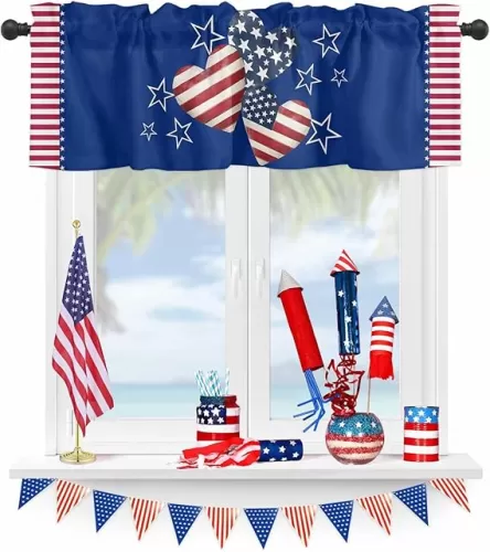 4th of July Valance for Windows Patriotic Love Curtains Valances Red White and Blue Star Stripes Valance Window Treatments Independence Day Short Curtains for Kitchen Living Room Holiday Decor 54x18