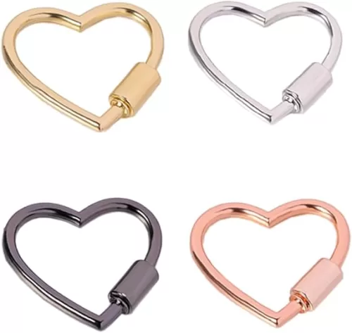 4X Heart Shape Screw Carabiner Keychain, Multi-Function Small Cute Locking Carabiner Clip Ring for Keys Camping Hiking Fishing Traveling Dog Novelty Carabiners