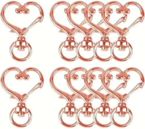 50Pcs Heart-Shaped Swivel Snap Hooks, Metal Spring Snap Keychains Heart Clips Trigger Keychain Hook Lobster Clasps Bulk for Lanyard Hanging Jewelry Making Charms DIY Crafts Supplies (Rose Gold)