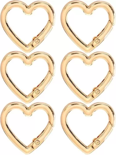 6 Pcs Gold Heart Shaped Key Ring, Heart Shaped Keychain Clip Gold Metal Key Ring for DIY Crafts Spring Snap Clasp Hook for Jewelry Making Handbag Accessories Bagpack Pursh
