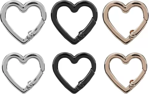 6pcs Heart Shaped Mini Carabiner Keychain, Cute Metal Locking Chain Clips Small Heart Carabiners for Key Backpack Dog Leashes & Water Bottles Camping Gear Everyday Use (2 Sizes)