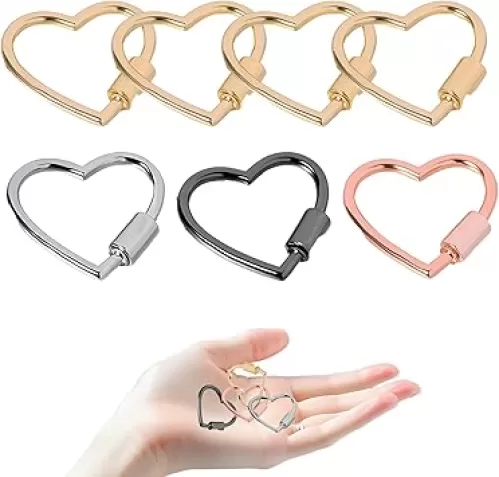 7Pcs Heart Shaped Carabiner, Metal Screw Heart Keychain Clip