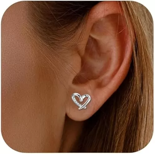 925 Sterling Silver Heart Earrings, Hypoallergenic Silver Stud Earrings for Women, Love Heart Studs Earrings Gift for Women