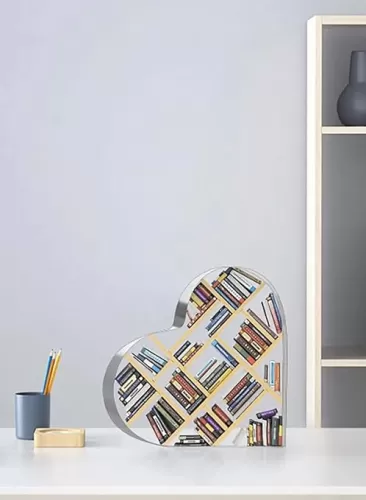 Acrylic Heart-Shaped Bookshelf Decor Piece, Book