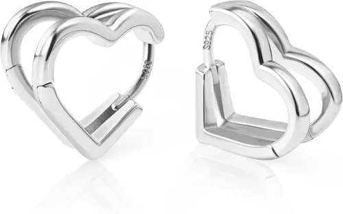ALEXCRAFT Heart Hoop Earrings for Women, 925 Sterling Silver Huggie Hoop Hypoallergenic Elegant Lightweight Silver Small Cartilage Double Heart Shape Earrings for Women