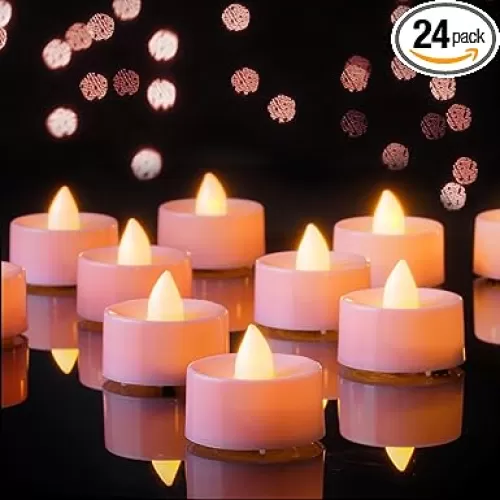 Amagic Pink LED Tea Lights Candles, 24 Pack Battery Operated Flameless Tea Lights, Long Lasting Colored Tealights Candles for Theme Party, Aniversary, Wedding Table Decor