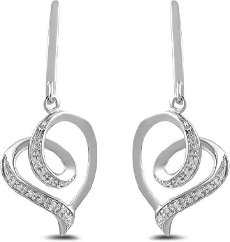Amazon Essentials Sterling Silver 0.05 cttw Diamond Accent Heart Earrings (previously Amazon Collection)