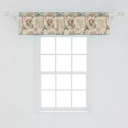 Ambesonne Romantic Window Valance Pack of 2, Newspaper Vintage Retro with Paris Lettering in Hearts Art Print, Rod Pocket Curtain Valances for Kitchen Bedroom, 54" X 12", White Black