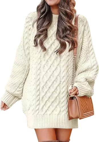 ANRABESS Women Long Sleeve Oversized Cable Knit Chunky Baggy Loose Pullover Tunic Mini Sweater Dress 2025 Trendy Fall Outfits
