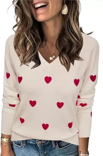 Arach&Cloz Women's Spring Tops 2025 Fashion Trendy V Neck Long Sleeve Shirts Knitted Casual Pullover Sweater Clothes