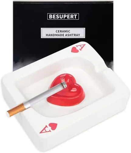 Ash Tray, Cool Poker Ashtray for Cigarettes Smokers, Fantasy Tabletop Home Decor for Indoor Home Outside Patio Use, Ideal Christmas, Valentine, Father's Day, Mother's Day Gift (Ace of Red Heart)