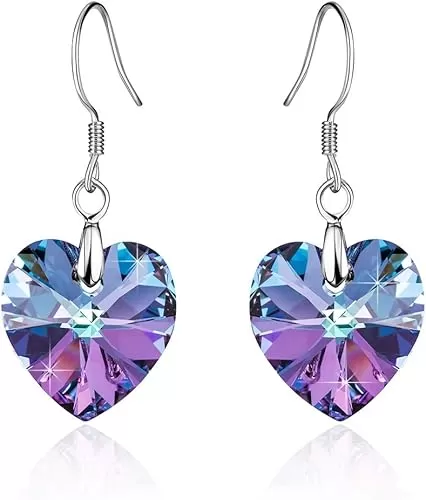 Austrian Crystal Heart Drop Dangle Earrings for Women 925 Sterling Silver Hook Hypoallergenic Earring