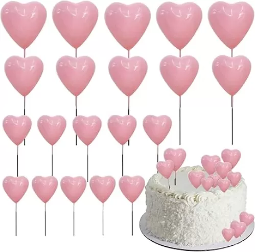 BEISHIDA 20 PCS Pink Heart Shape Mini Ball Cake Toppers Foam Cake Balls Decoration Supplies for Happy Birthday Anniversary Wedding Baby Shower Graduation Christmas Cake Decorations