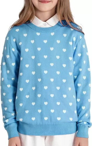 BOBOYOYO Girls Sweaters 100% Cotton Kids Sweater Holiday Teen Winter Pullover Crew Neck Long Sleeve Knit Top
