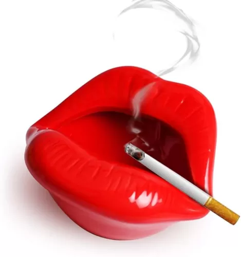 Ceramic Lip Shape Ashtray Cigarette Ash Holder Smoking Accessories Lips Storage Decoration Ashtray Figurines Tabletop Ornaments Creative Cigar Ash Tray For Smokers Home Office Decor (Red)