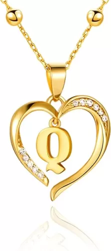 Cicy Bell Womens Heart Initial Necklace for Women 18k Gold Plated Shell Personalized Letter Pendant Necklace 17.7'' with 2'' Extender