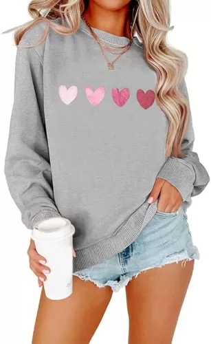 COLORFUL BLING Valentines Sweatshirt Women Love Heart Print Casual Long Sleeve Shirts Valentine Hoodie Pullover Blouse Tops