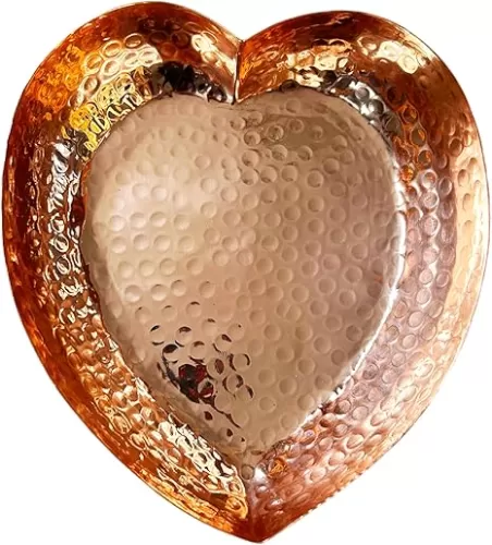 Copper Heart Shape Dish - Hand Hammered Pure Copper Bowl - Serving Tray Bowl For Appetizers, Candy Dish - Heart Shaped - Large Size