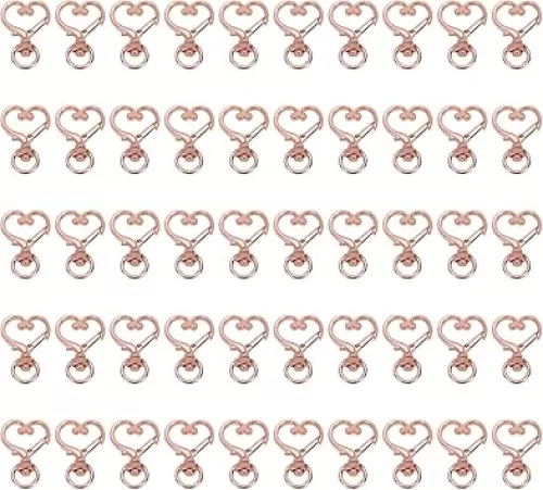 Coshar 50pcs Heart Shaped Swivel Buckles Spring Snap Clip Lobster Clasp Hook Keychain Jewelry Findings(Rose Gold)