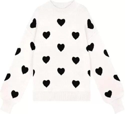 Cute Sweaters for Women Girls Lovely Heart Printed Loose Casual Oversized Sweaters Crewneck Long Sleeve Pullover Knit Top