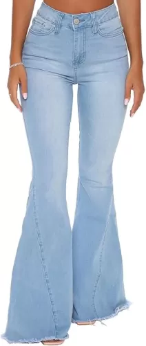 CutieLove Women's Ripped Jeans Bell Bottom Flare Jeans Mid Rise Destroyed Hem Denim Pants