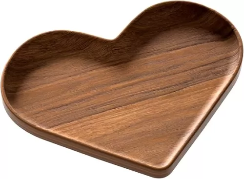 Decorative Serving Tray Handmade Wooden Heart-Shaped Trays for Home Kitchen Party Wedding Décor(9.4"x9"x0.79")