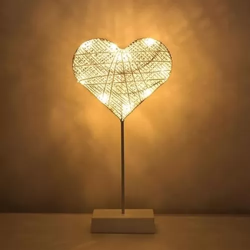 Decorative Table Lamp, Heart LED Light Winding Cotton Thread Night Lamp for Bedroom, Battery Powered Desk Lamp for Valentine