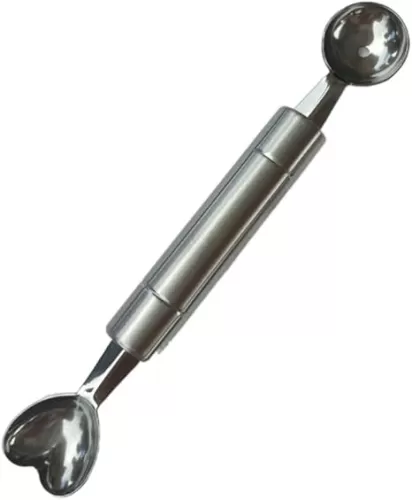 Double-Sided Fruit Melon Baller Spoon, Stainless Steel Heart Shape Double Ended Headed Watermelon Ice Cream Ball Spoon