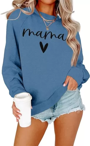 Dressmine Womens Casual Long Sleeve Crewneck Loose Mama Sweatshirt Graphic Shirts Pullover Tops