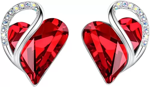 Earrings for Women, Mothers Day Gift for Mom, Heart Birthstone Crystal Stud Earring, Silver Plated Birthday Jewelry
