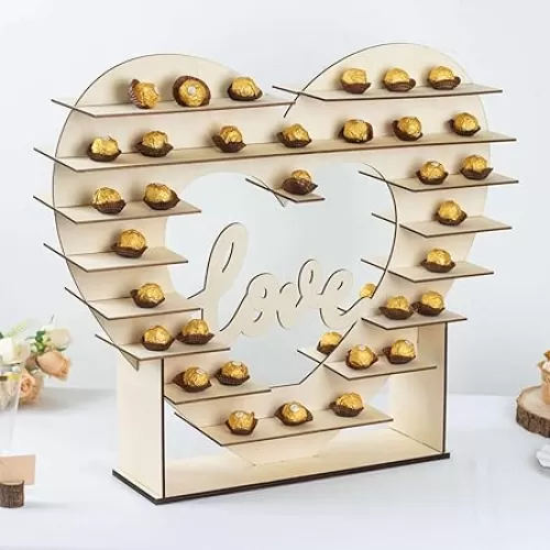Efavormart 26" Heart Shaped 8-Layer Double Sided Wooden Dessert Display Stand, Natural Love Table Cupcake Shelf Rack