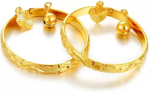 Ethlyn Birthday Gifts for baby 18K Gold plated Mini Size Baby Bangles Bracelet for infants girls boys Stars Bells Heart Jewelry (2pcs/lot)