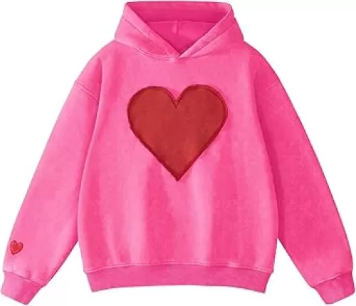 FAIABLE Womens Oversized Heart Patch Couples Hoodies Sweatshirts Heavyweight Vintage Fleece Hoodies for Women 2025