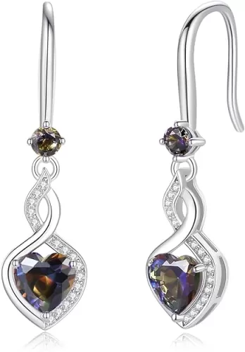 FANCIME Heart Infinity Dangle Drop Earrings 925 Sterling Silver Heart Gemstone Birthstone Earring Fine Jewelry Birthday Gifts for Women
