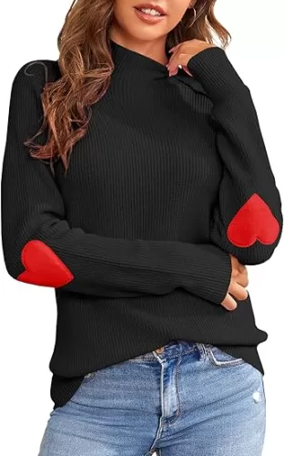FERBIA Women Turtleneck Sweater Oversize Heart Slouchy Chunky Pullover Baggy Batwing Knit Cute Loose Fall Cozy Comfy Top