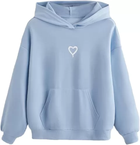 Floerns Girls Heart Graphic Print Long Sleeve Hooded Sweatshirt Pullover Tops