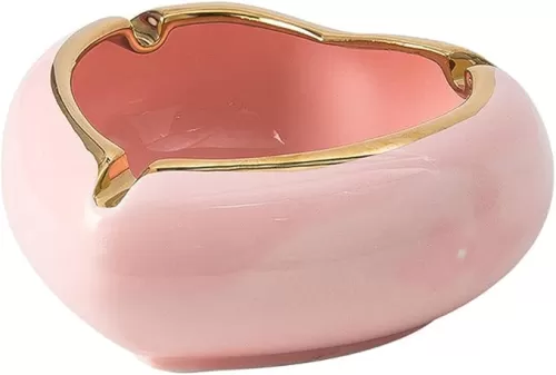 Gold Edge Heart Shape Ceramic Cigarettes Ashtray Home Decoration