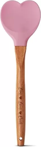 Gorgeous Heart shaped Bamboo Wooden Spoon with an engraved handle and heart shaped base hole for hanging The secret ingredient is Love The perfect addition to a kitchen (Pink Silicone)