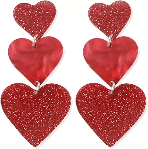 Heart Earrings BlingBling Dangle Earrings Acrylic Cute Hot Pink Red Rave Earrings Love Heart Shaped Earring For Women Gift