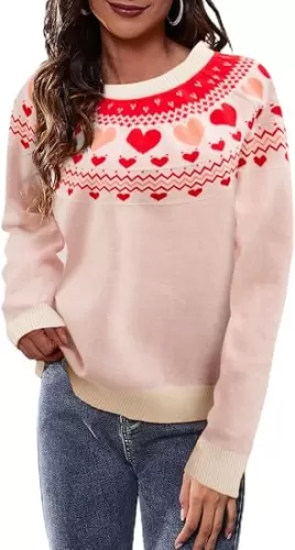 Heart Sweater for Women Winter Cute Long Sleeve Valentine