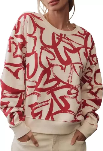 Heart Sweatshirts for Women Casual Long Sleeve Cotton Love Heart Printed Graphic Pullover Tops