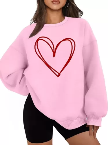 hohololo Valentines Sweatshirt Women Oversized Love Heart Shirt Pullover Valentine's Long Sleeve Tops