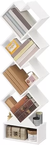 HOOBRO Bookshelf, 5-Tier Tree Bookcase, White Modern Heart Shaped Floor Standing Book Storage Rack for CDs in Small Space, Wooden Shelf for Study, Home Office, Living Room, Bedroom, White WT05SJ01